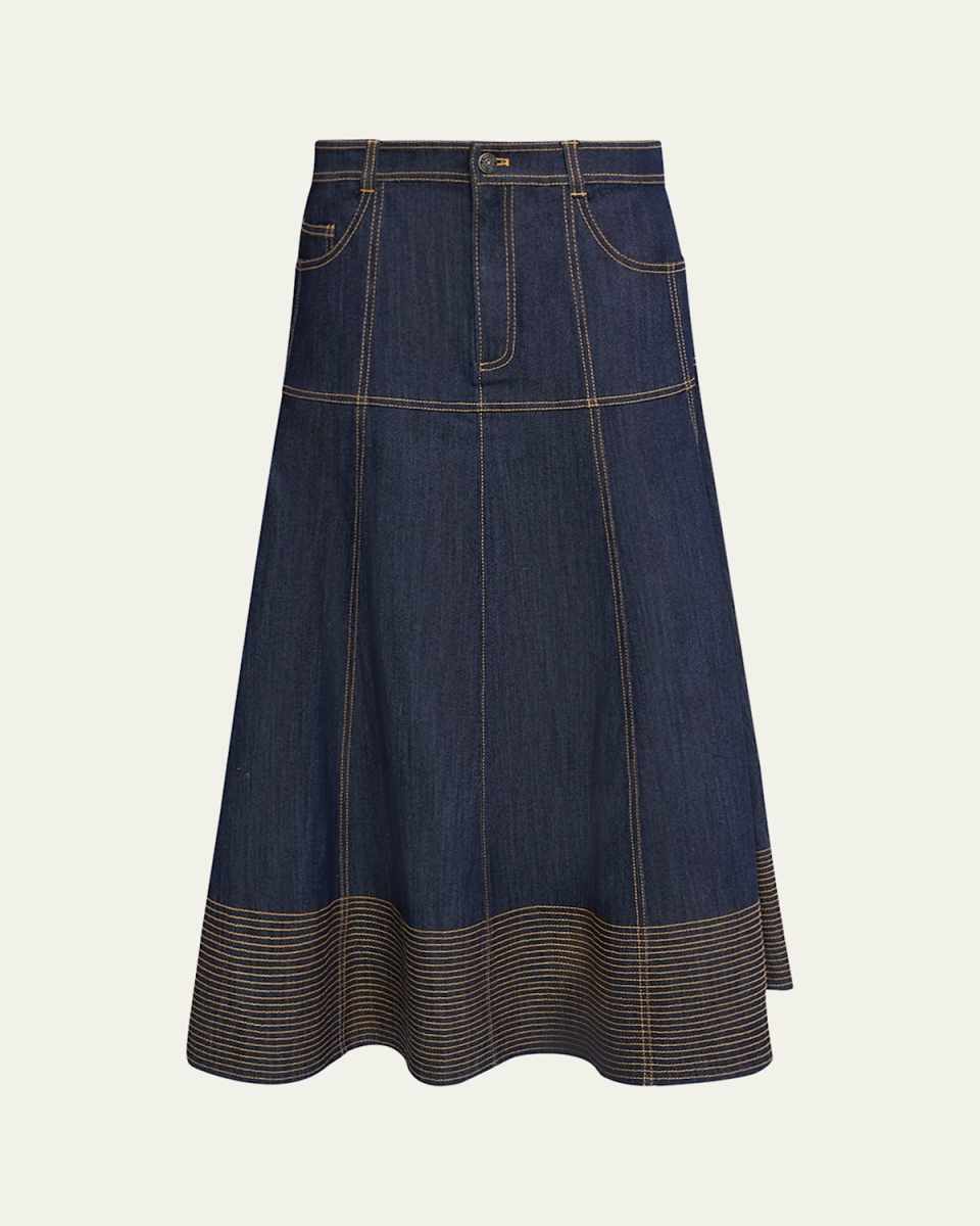Hester A-Line Denim Skirt with Topstitching